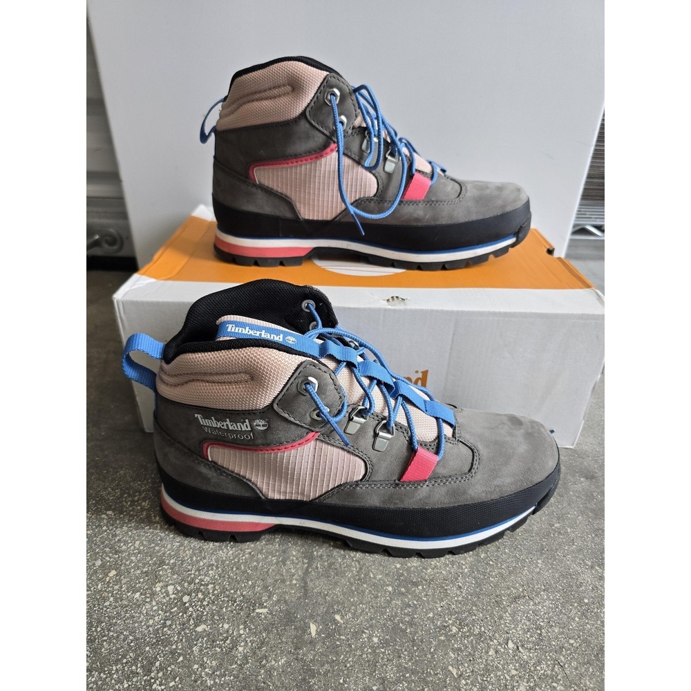 Timberland Euro Hiker Mid Boots Womens Size 9 Gray Pink Nubuck Waterproof A5R28 - Picture 2 of 10